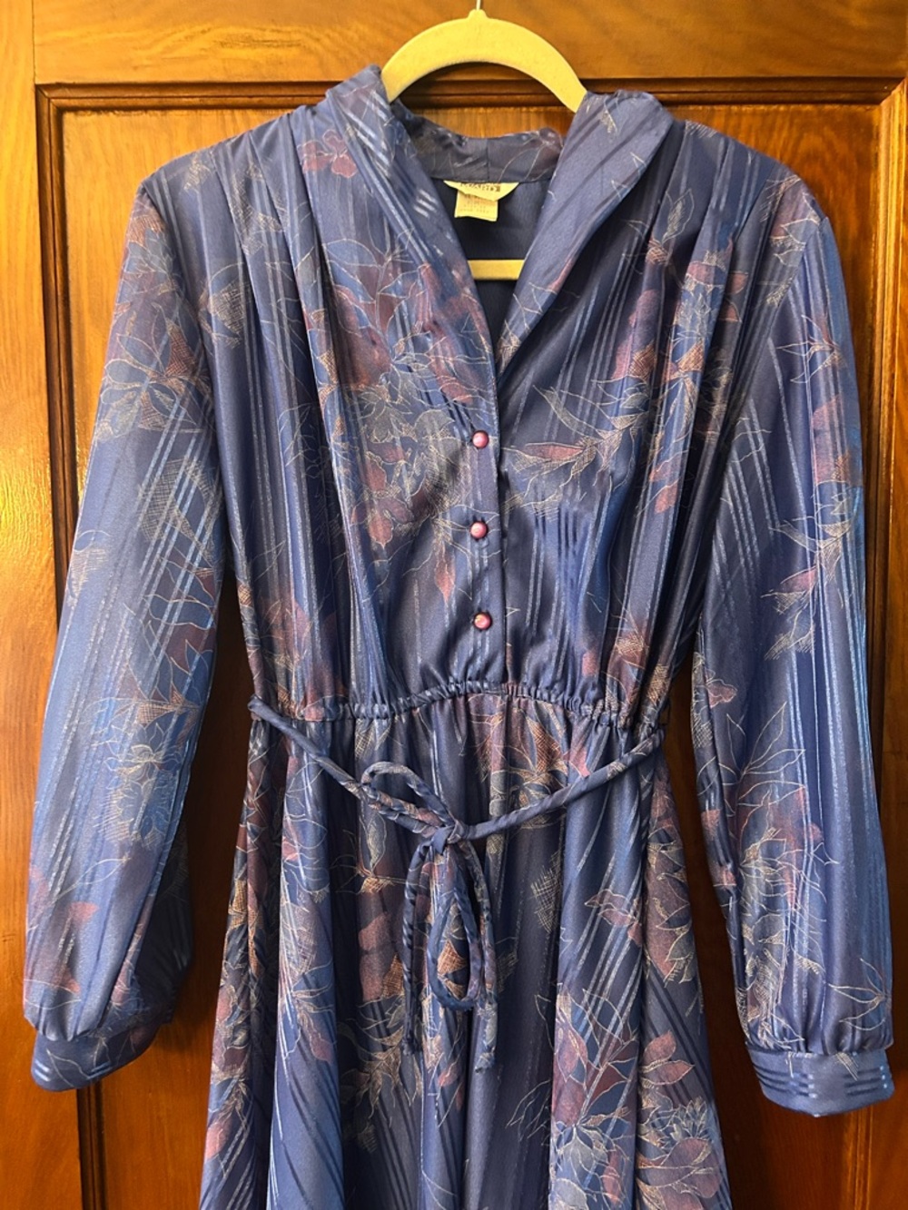 Vintage 80's Montgomery Ward Blue Floral Long Sleeve Midi Dress Size 14 - Picture 2 of 8